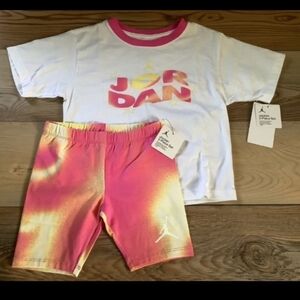 Nike Jordan Kids Tie-Dye Tee & Shorts Set - White & Pink/Yellow